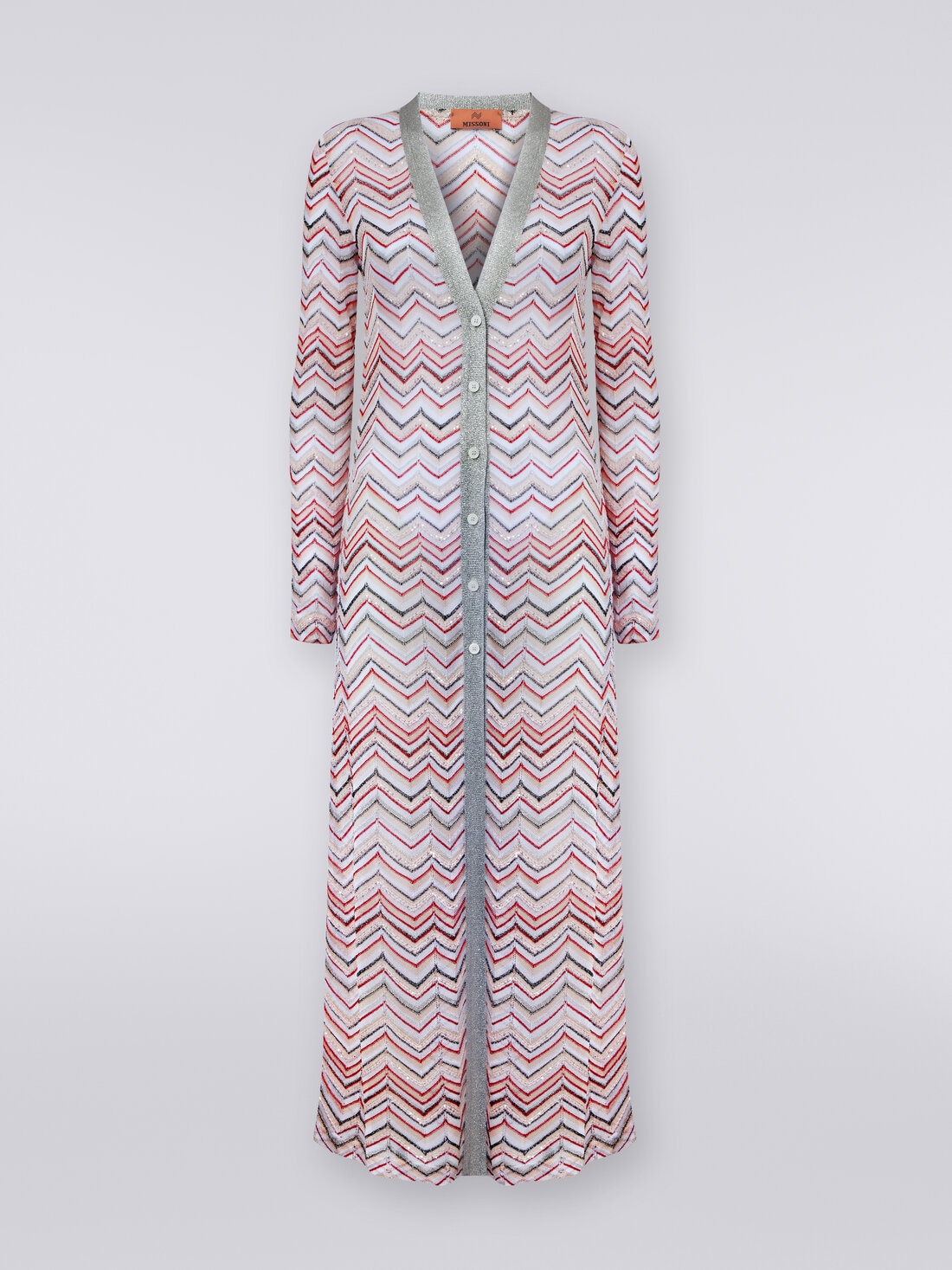 Long cardigan in zigzag knit with lurex and sequins