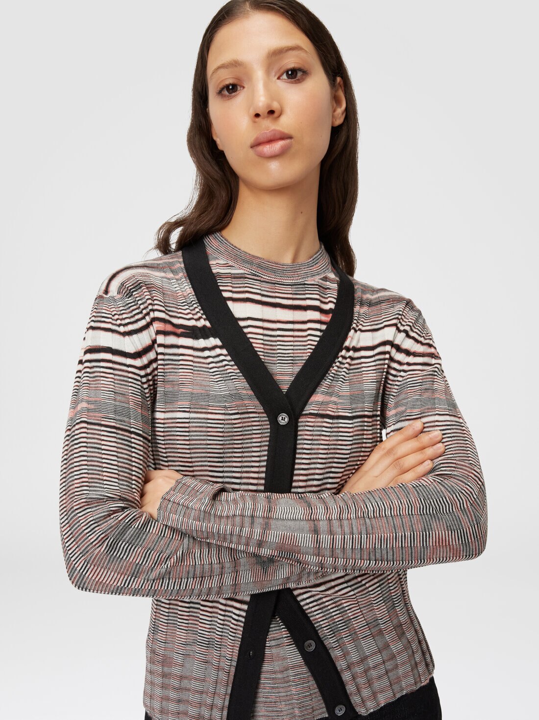 Gerippter Cardigan aus Kaschmir und Seide in Flammgarnoptik, Mehrfarbig  - 8053147061405 - 3
