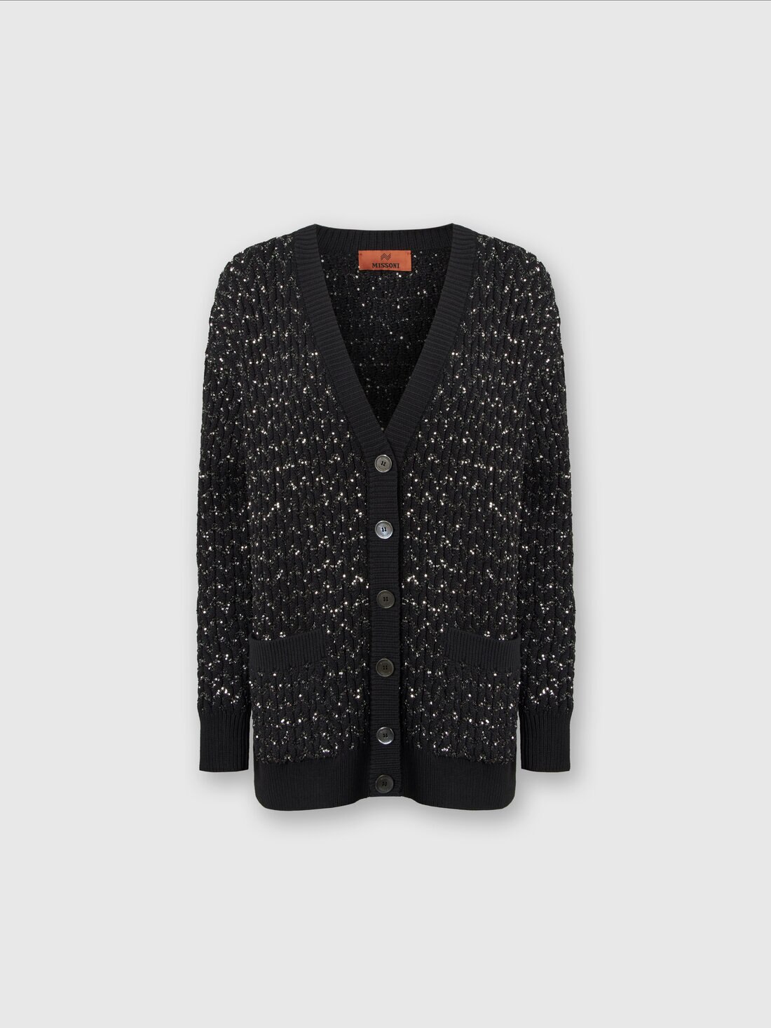 Oversize-Cardigan aus Strick mit Zopfmuster und Pailletten, Schwarz    - 8053147066028 - 0