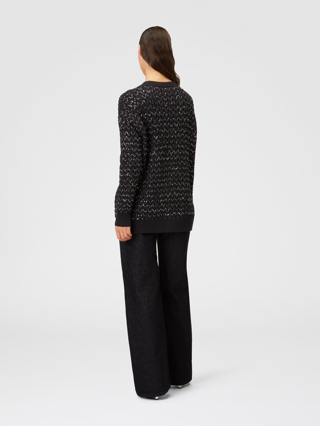 Oversize-Cardigan aus Strick mit Zopfmuster und Pailletten, Schwarz    - 8053147066028 - 2