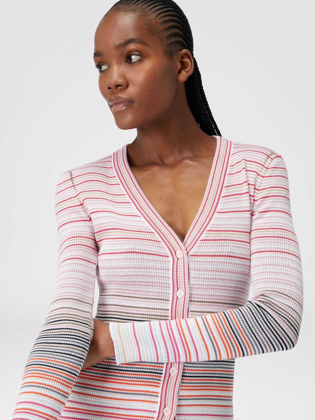 Cardigan in striped viscose and cotton , Multicoloured  - DS24SM0JBK033TSM9AT - 4
