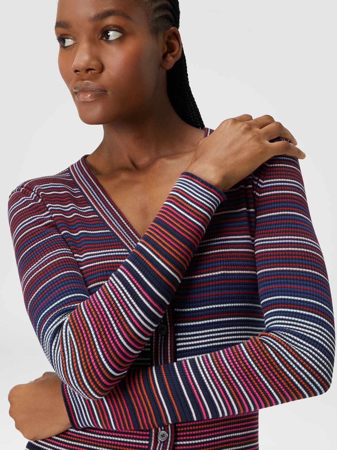 Cardigan in striped viscose and cotton , Multicoloured  - DS24SM0JBK033TSM9AU - 4