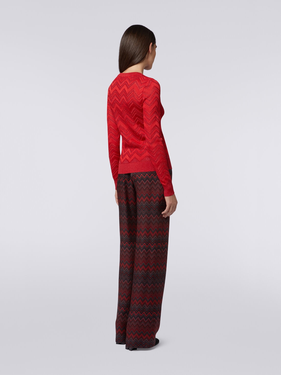 Cardigan in tonal zigzag knit with lurex, Red  - DS24SM0SBK034J81756 - 3