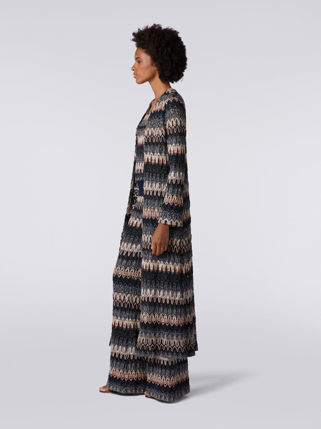 Long cardigan in lamé knit with lace-effect wave pattern, Multicoloured  - DS24SM0UBR00UOSM976 - 2