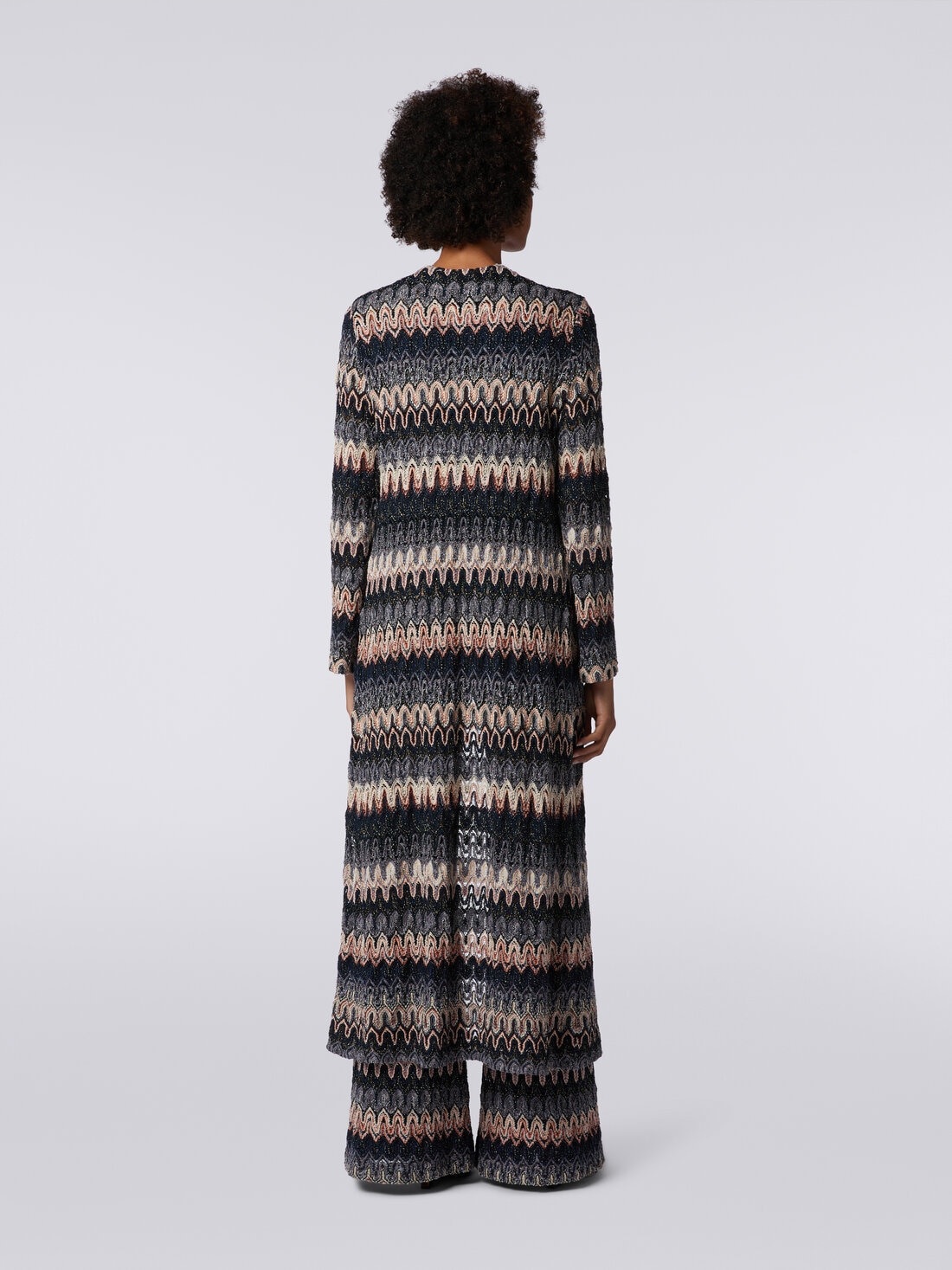 Long cardigan in lamé knit with lace-effect wave pattern, Multicoloured  - DS24SM0UBR00UOSM976 - 3