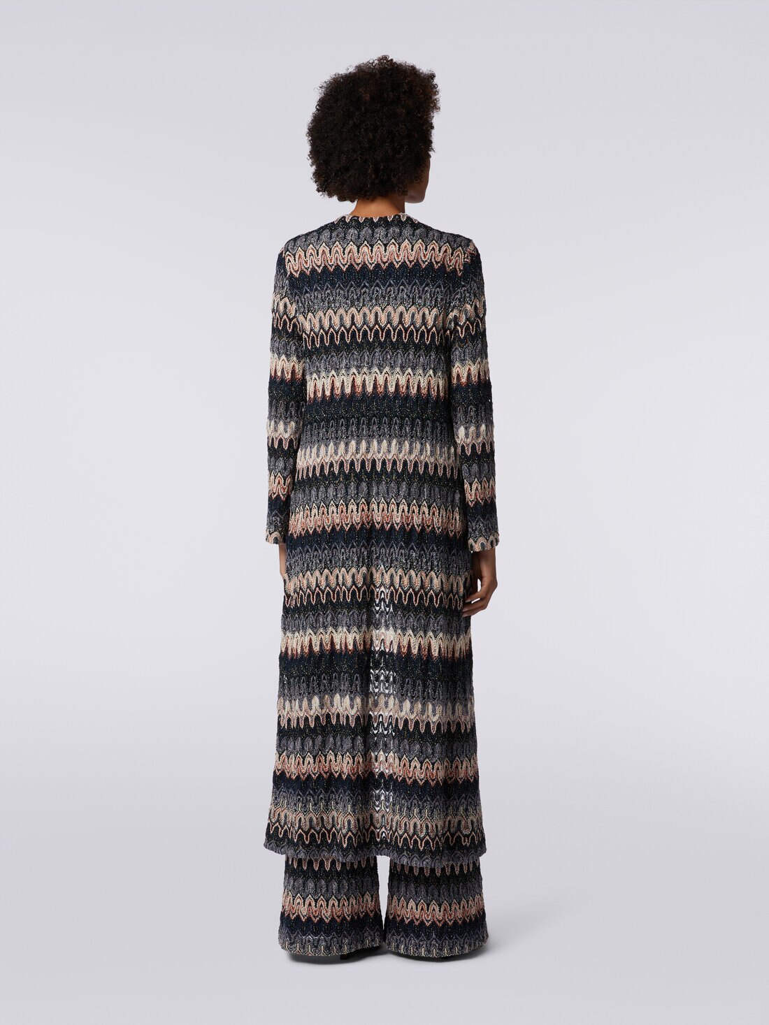 Long cardigan in lamé knit with lace-effect wave pattern, Multicoloured  - 8053147048369 - 3