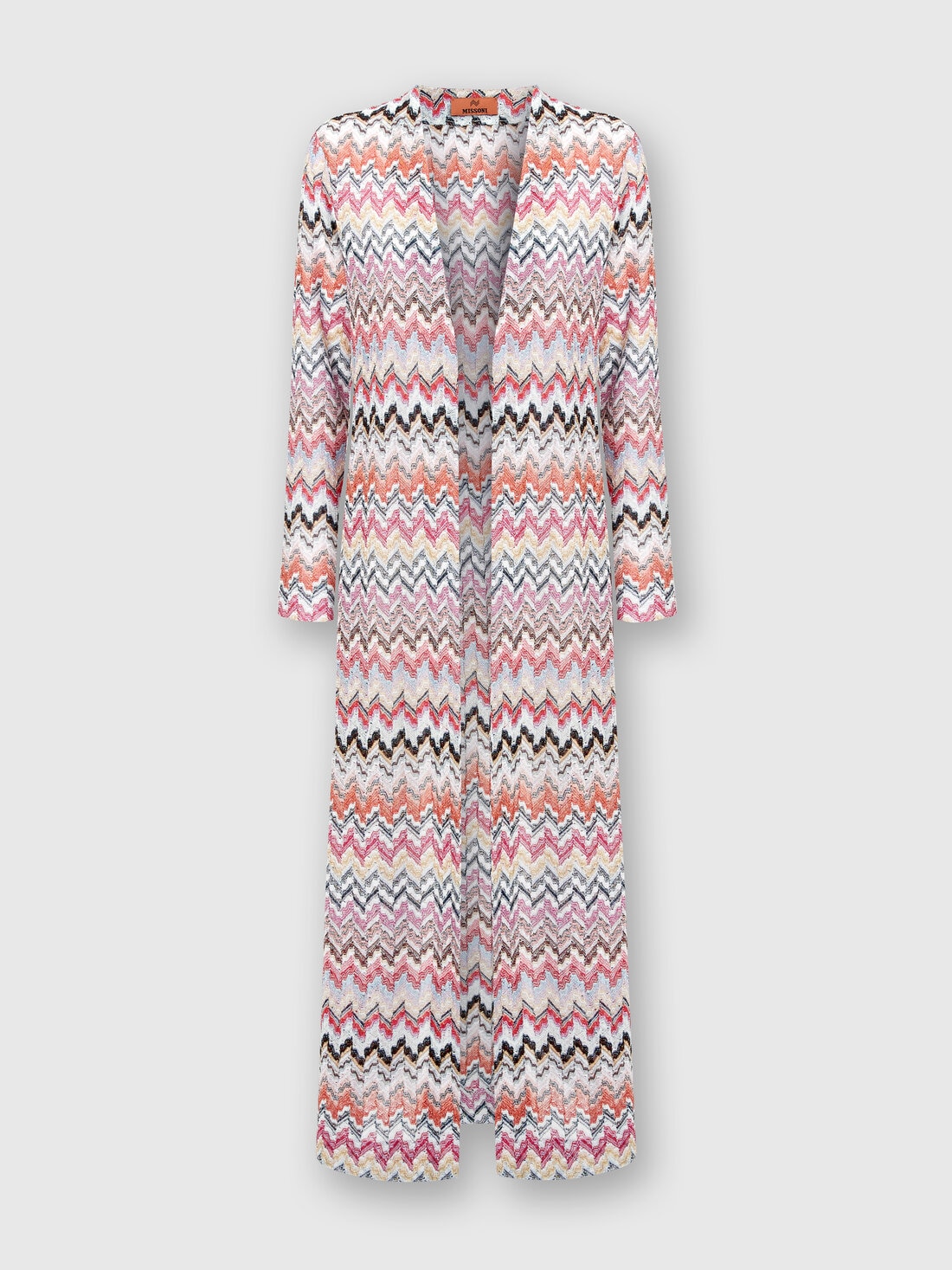 Long cardigan in zigzag lamé knit, Multicoloured  - DS24SM0UBR00UXSM975 - 0