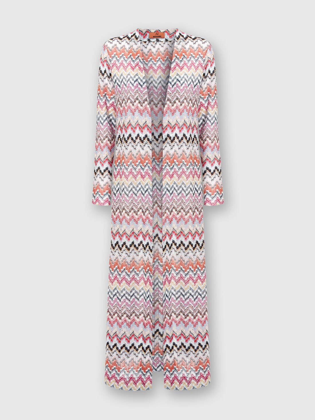 Long cardigan in zigzag lamé knit, Multicoloured  - DS24SM0UBR00UXSM975 - 0