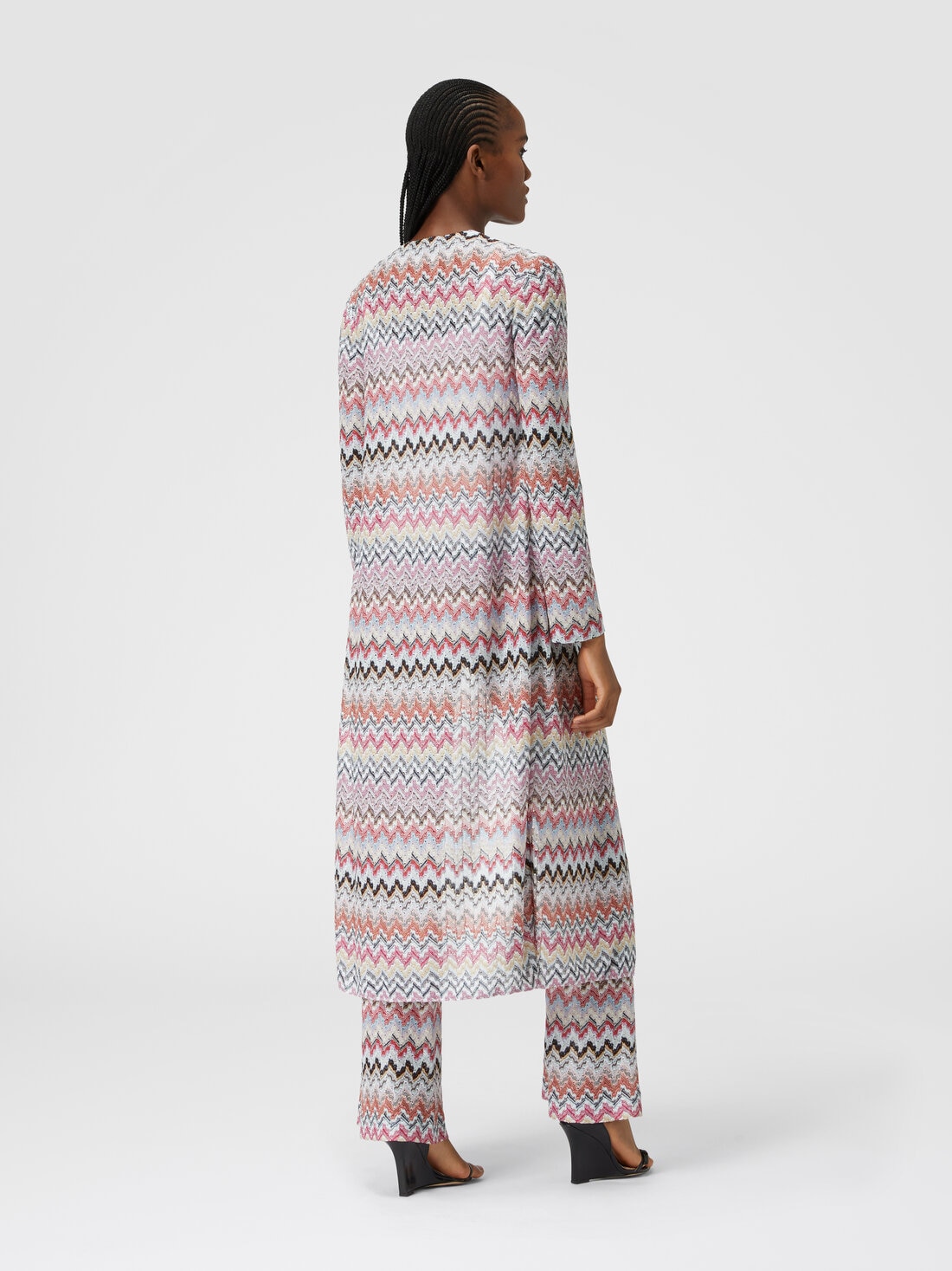 Long cardigan in zigzag lamé knit, Multicoloured  - DS24SM0UBR00UXSM975 - 2