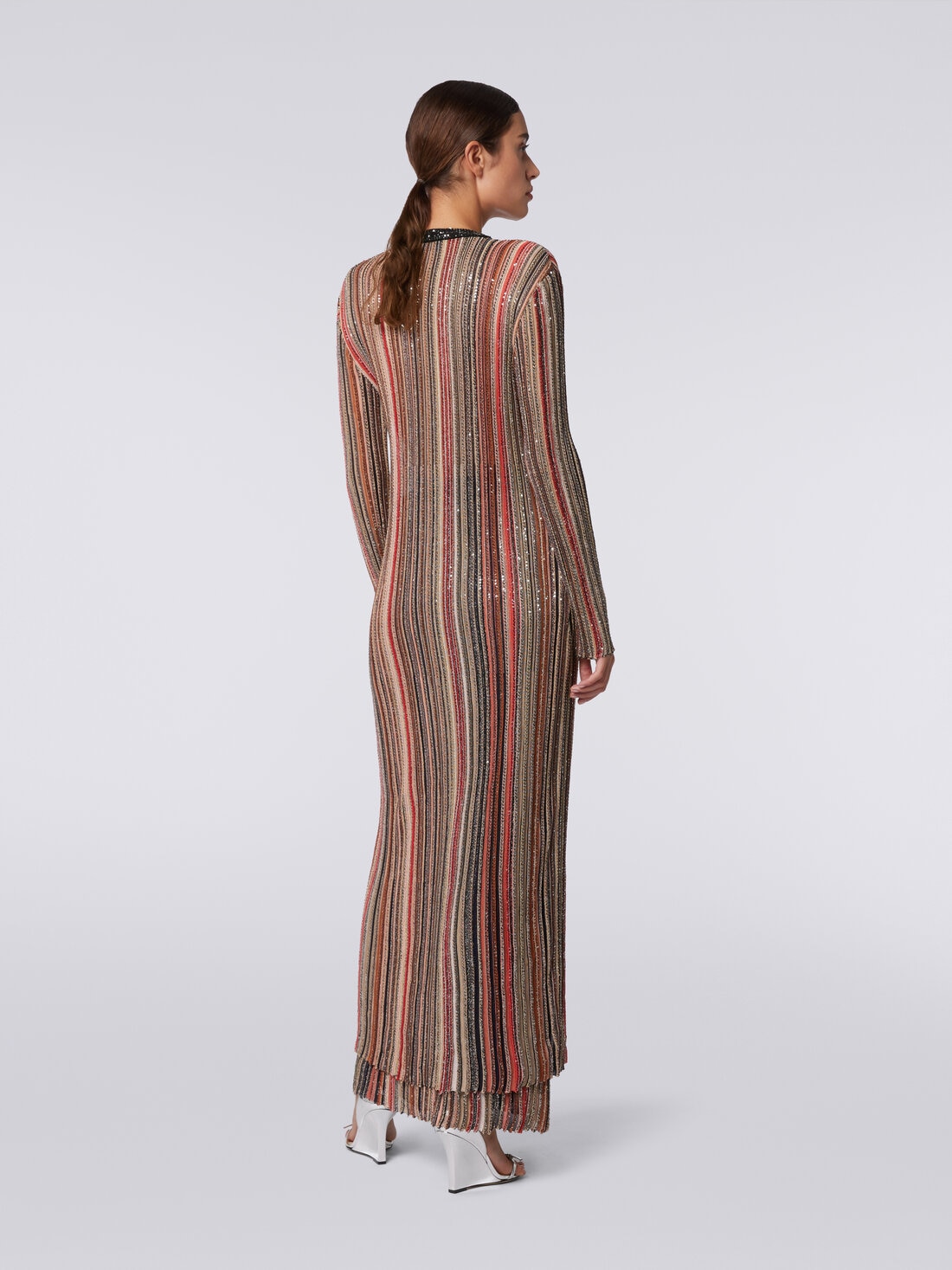 Long cardigan in vertical striped knit with sequins, Multicoloured  - DS24SM0ZBK033MSM9AF - 3