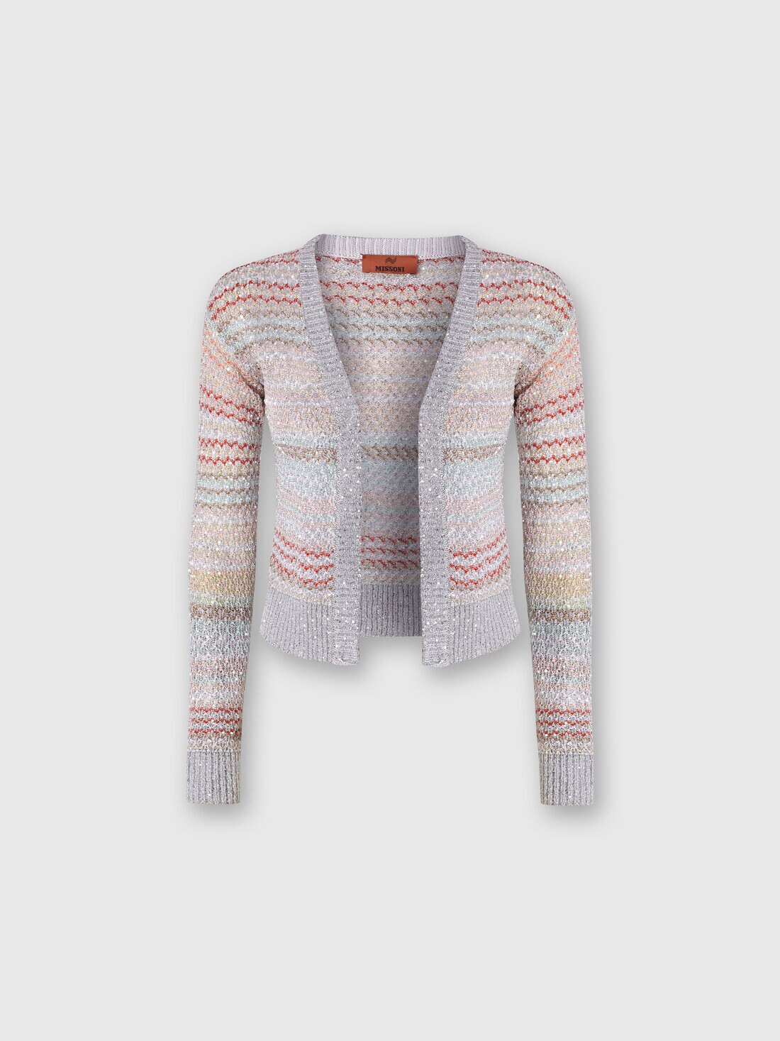 Kurzer Cardigan aus Netzstrick mit Pailletten, Mehrfarbig  - DS24SM12BK033PSM9AI - 0