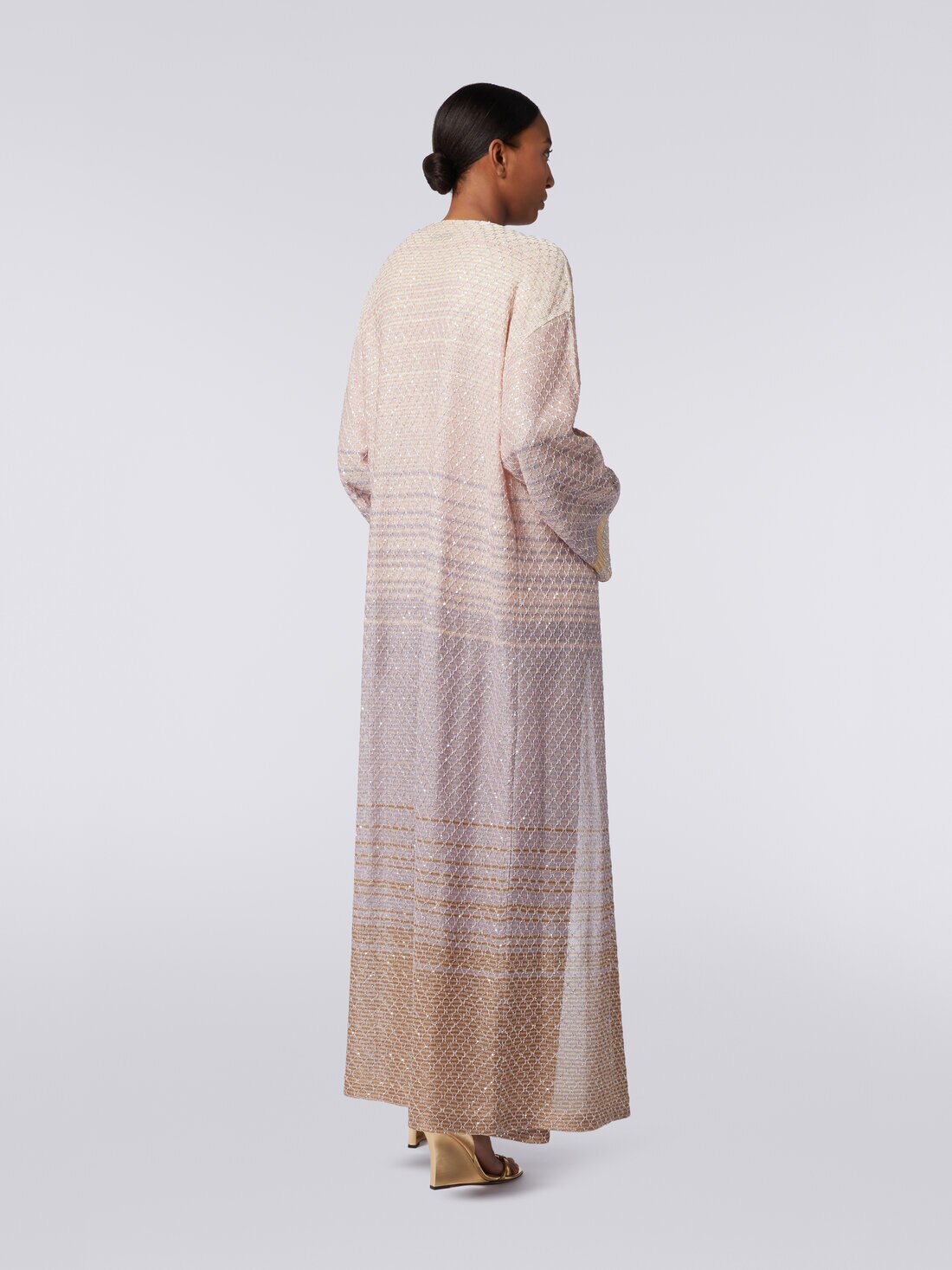 Long cardigan in dégradé knit with sequins, Multicoloured  - 8053147017853 - 3