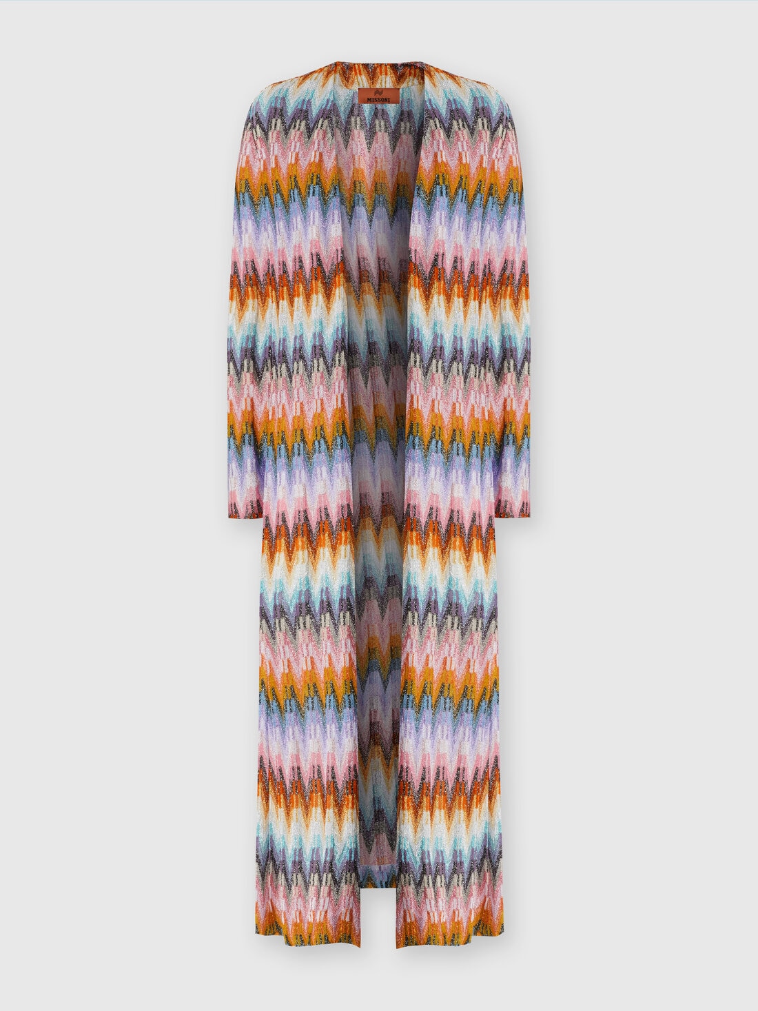 Long cardigan in zigzag knit with lamé, Multicoloured  - DS24SM18BR00Y5SM9CP - 0