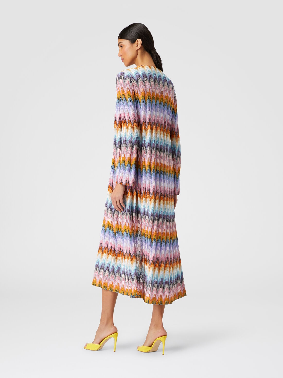 Long cardigan in zigzag knit with lamé, Multicoloured  - DS24SM18BR00Y5SM9CP - 2