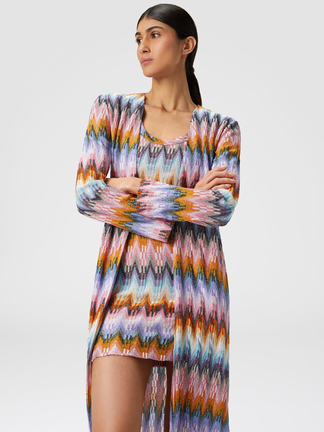 Cardigan long en maille à zig-zag avec lamée, Multicolore  - 8053147129747 - 3