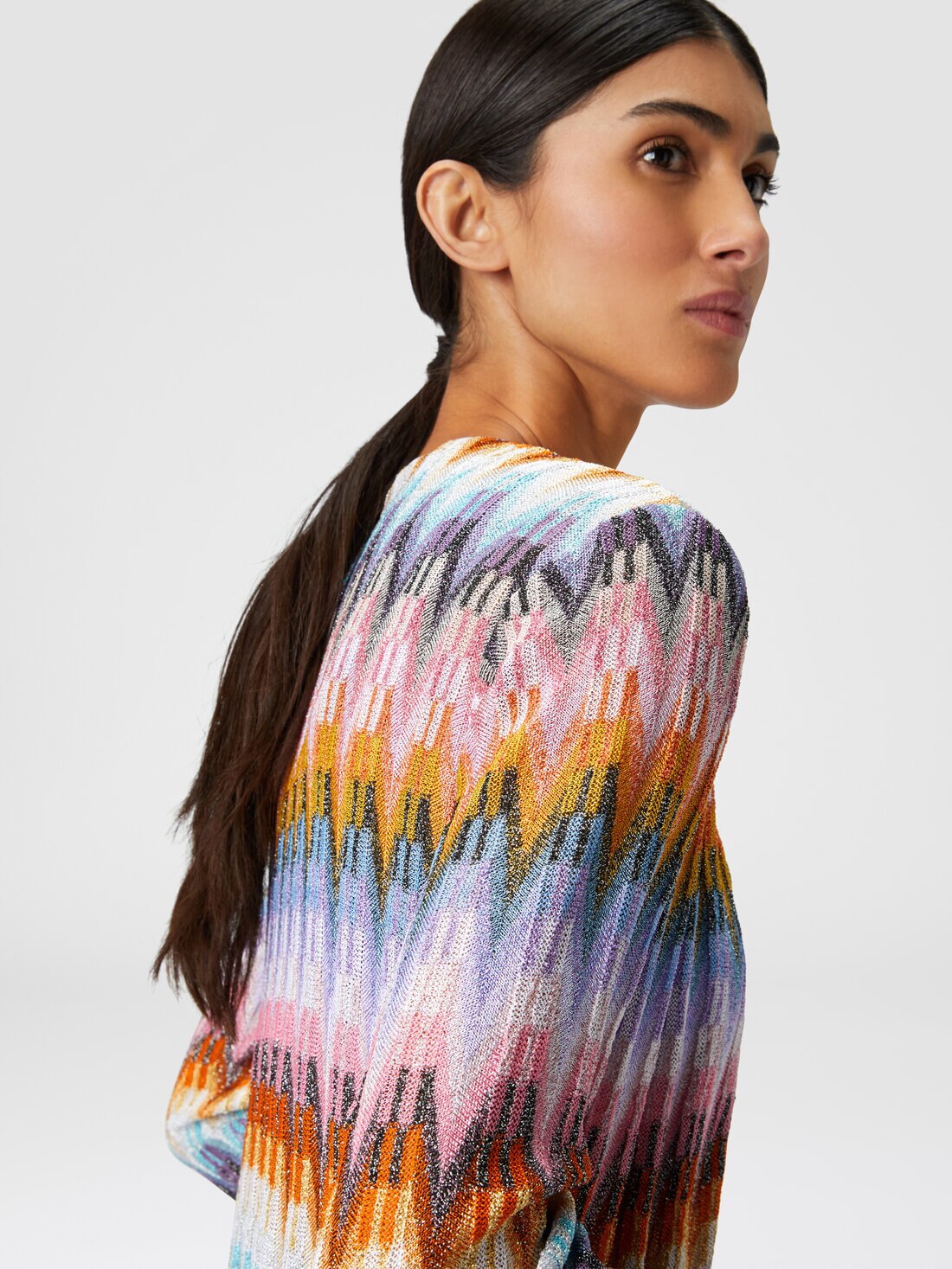 Cardigan long en maille à zig-zag avec lamée, Multicolore  - 8053147129747 - 4