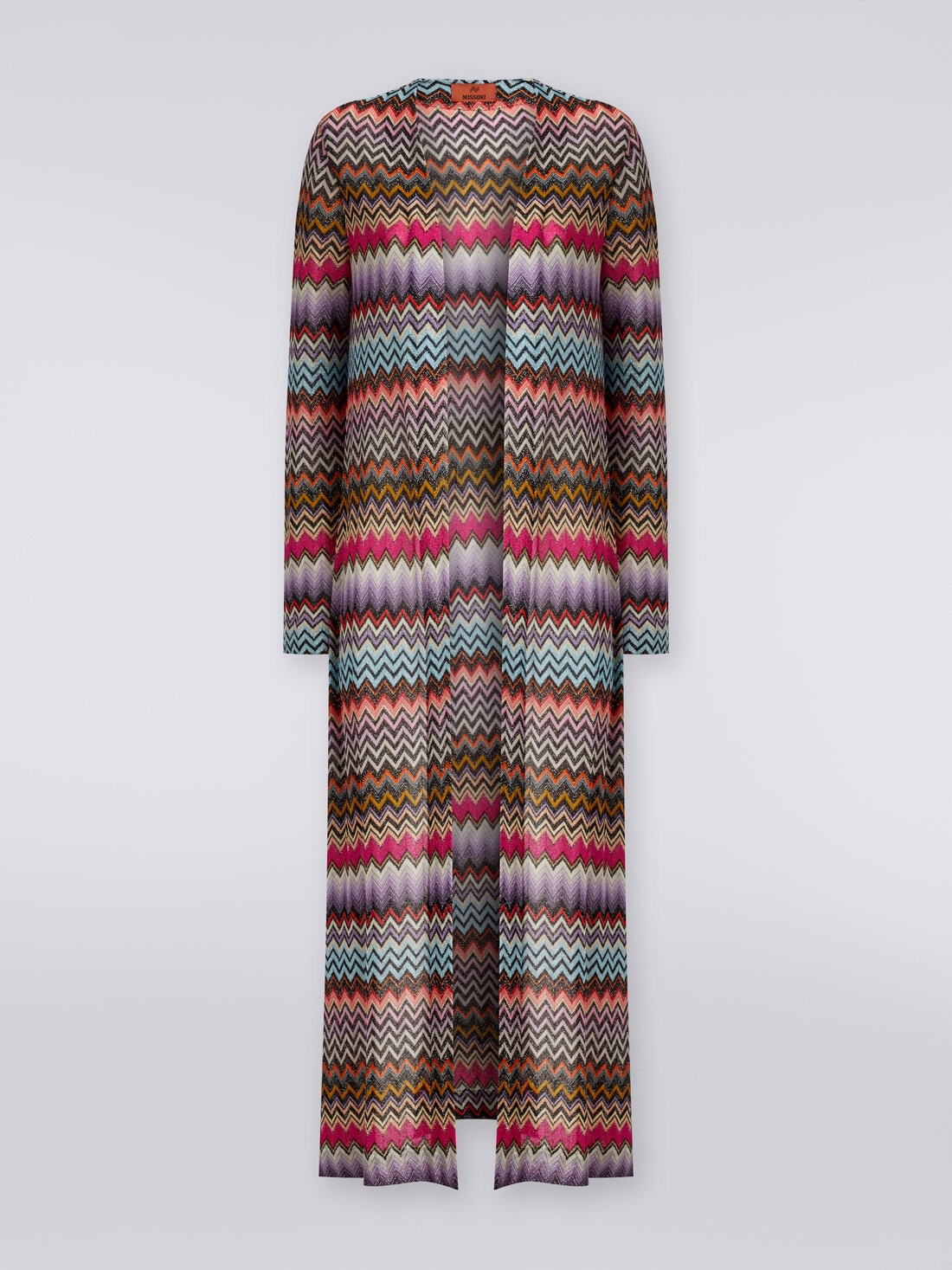 Long cardigan in viscose with zigzag pattern with lurex, Multicoloured  - DS24SM18BR00YBSM9CI - 0