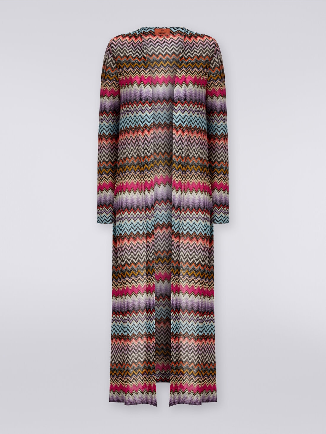 Long cardigan in viscose with zigzag pattern with lurex, Multicoloured  - 8053147129884 - 0