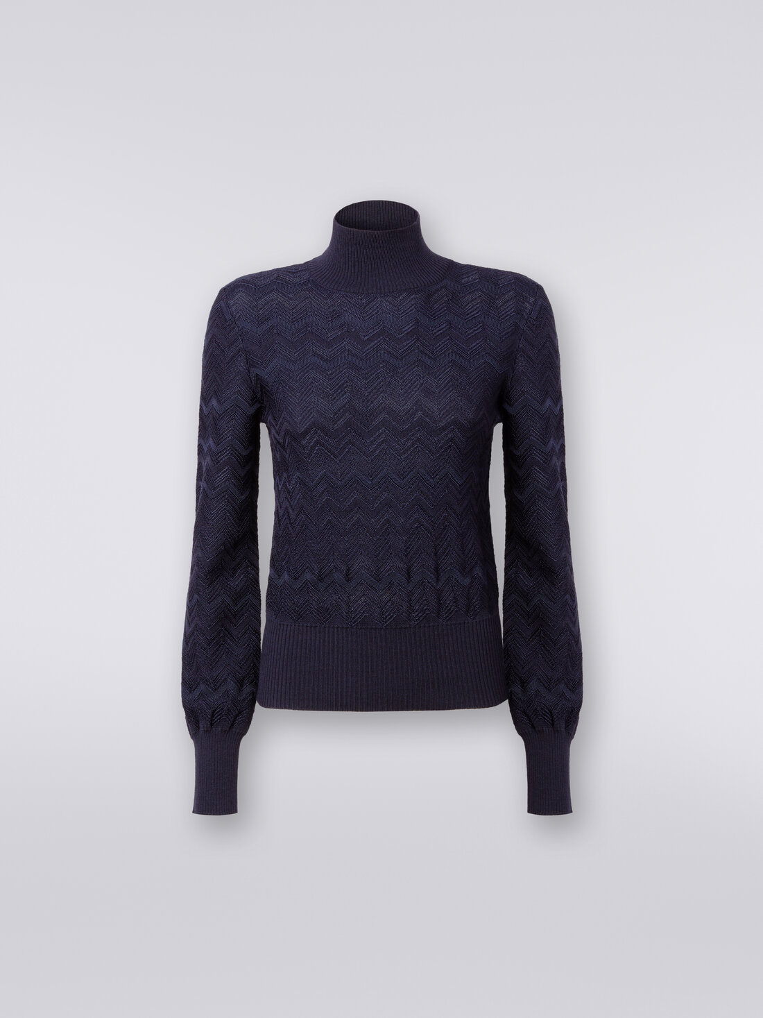 Chevron wool and viscose high-neck pullover, Dark Blue - DS24SN0DBK033V93810 - 0