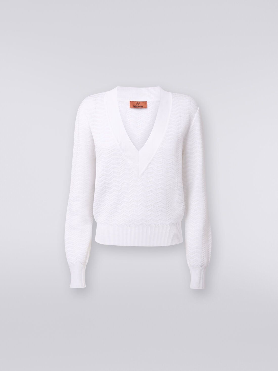 V-neck pullover in zigzag knit, White  - DS24SN0FBK033W14001 - 0