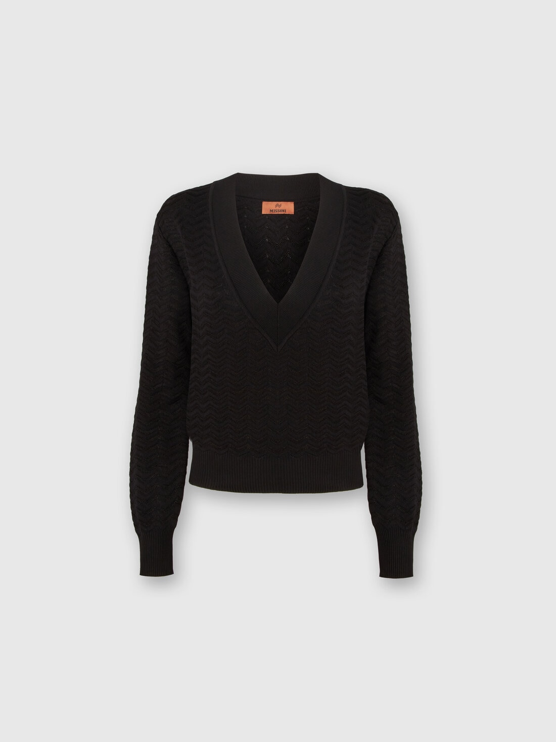 V-neck pullover in zigzag knit, Black    - DS24SN0FBK033W93911 - 0