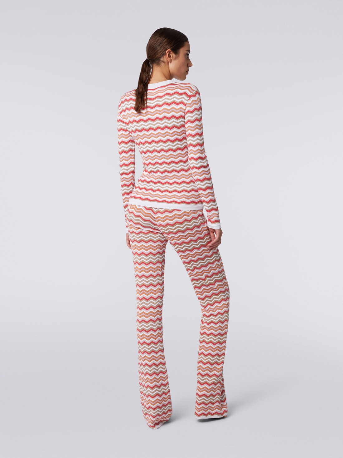 Crew-neck pullover in zigzag viscose and cotton, Multicoloured  - DS24SN0GBK034FSM9AN - 3