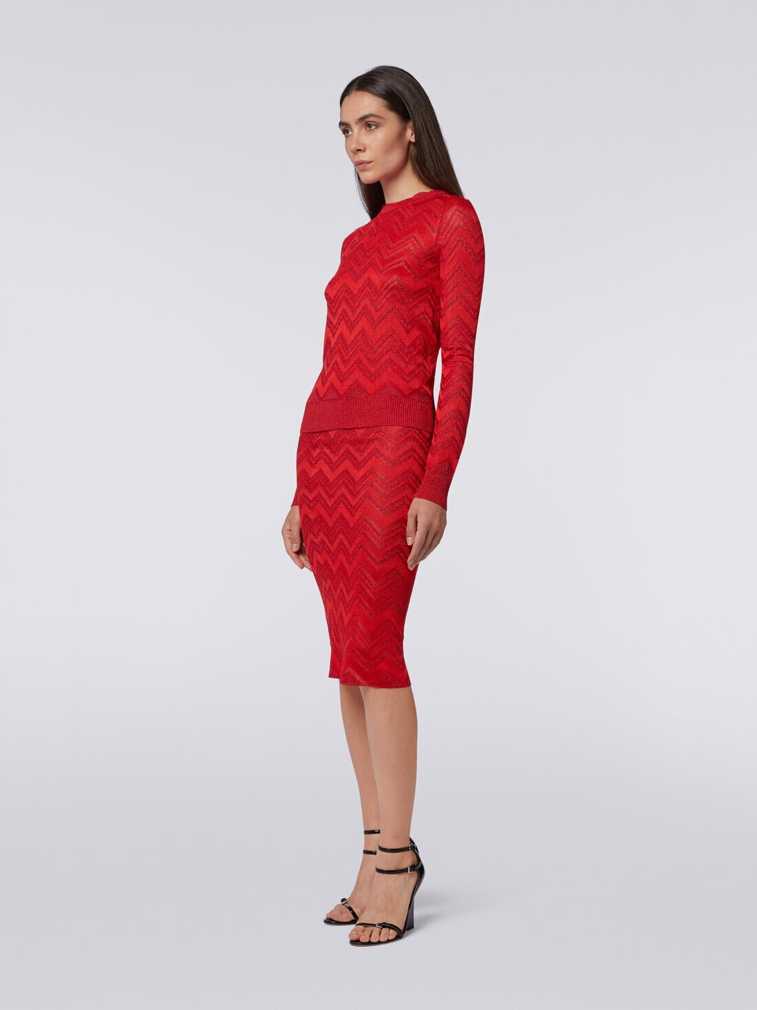 Crew-neck jumper in zigzag viscose blend with lurex, Red  - 8053147075396 - 2