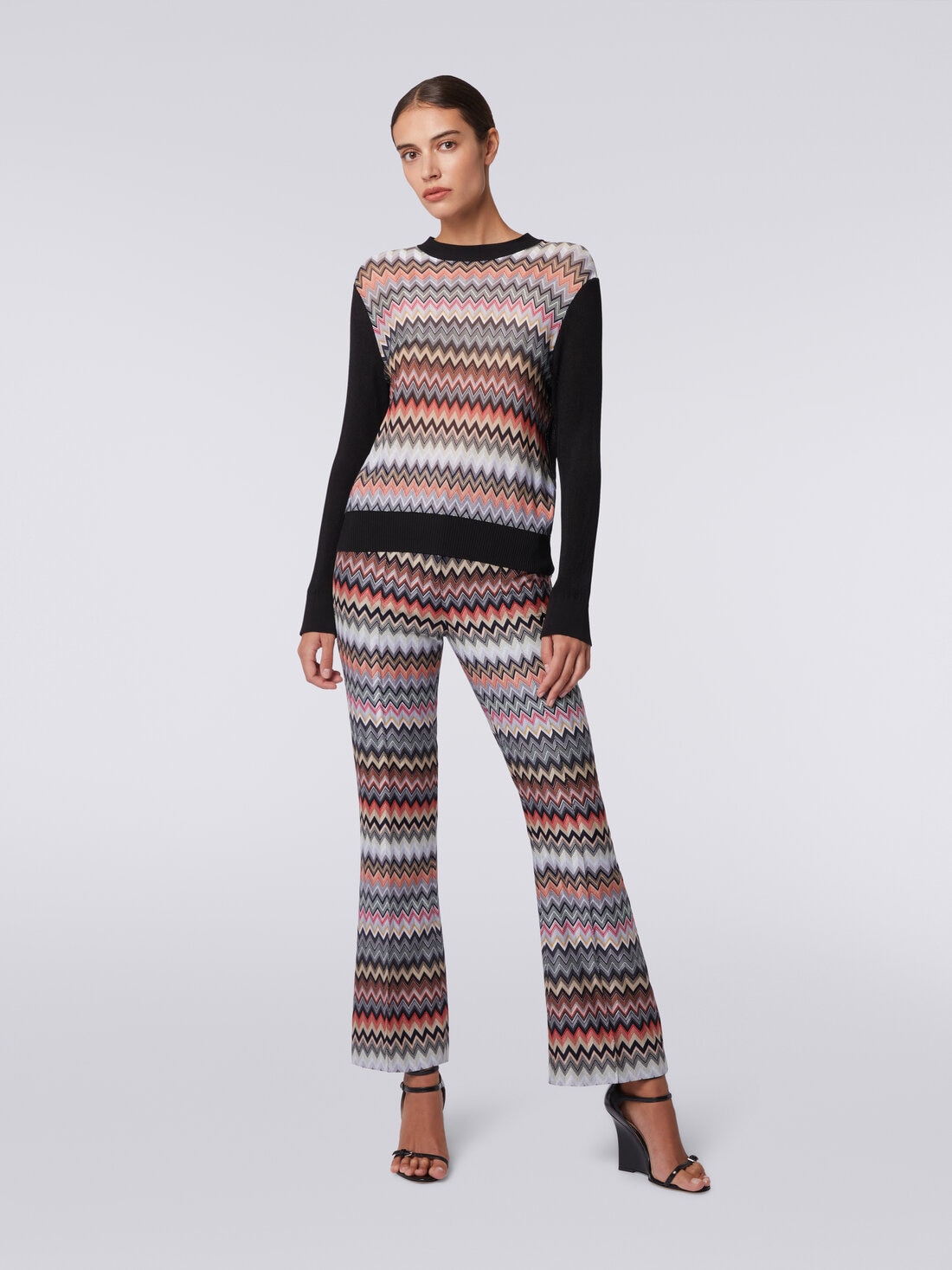 Pullover girocollo in viscosa zig zag , Nero    - DS24SN0LBK033E93911 - 1