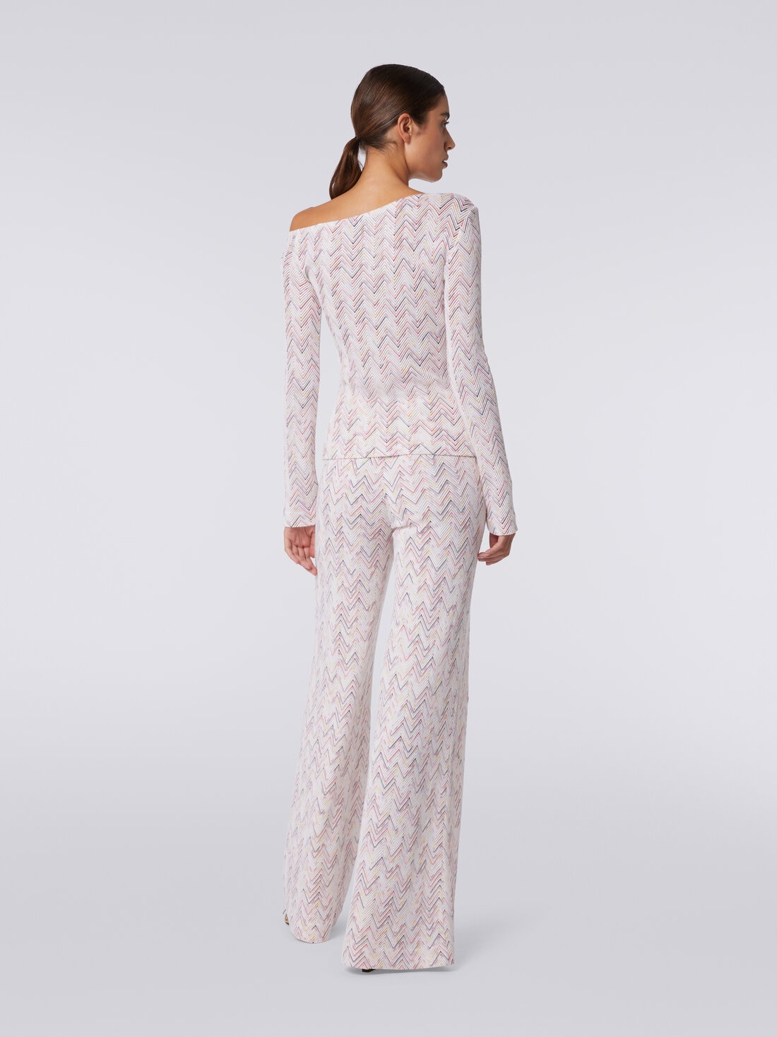 Pullover in chevron viscose and wool with asymmetrical neckline, Multicoloured  - DS24SN0NBR00UPSM96S - 3