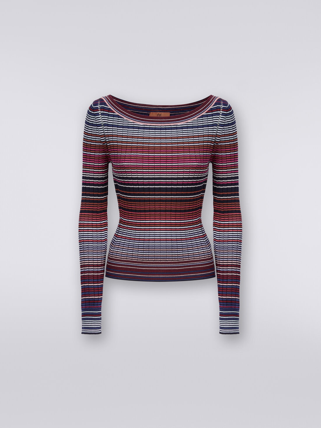 Pullover in striped viscose and cotton, Multicoloured  - DS24SN0OBK033TSM9AU - 0