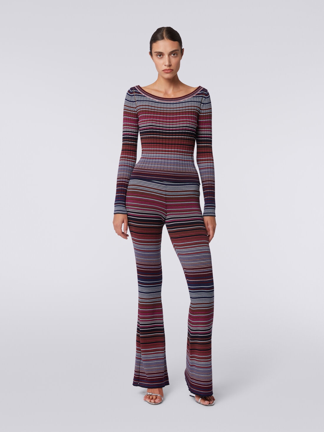 Pullover in striped viscose and cotton, Multicoloured  - DS24SN0OBK033TSM9AU - 1