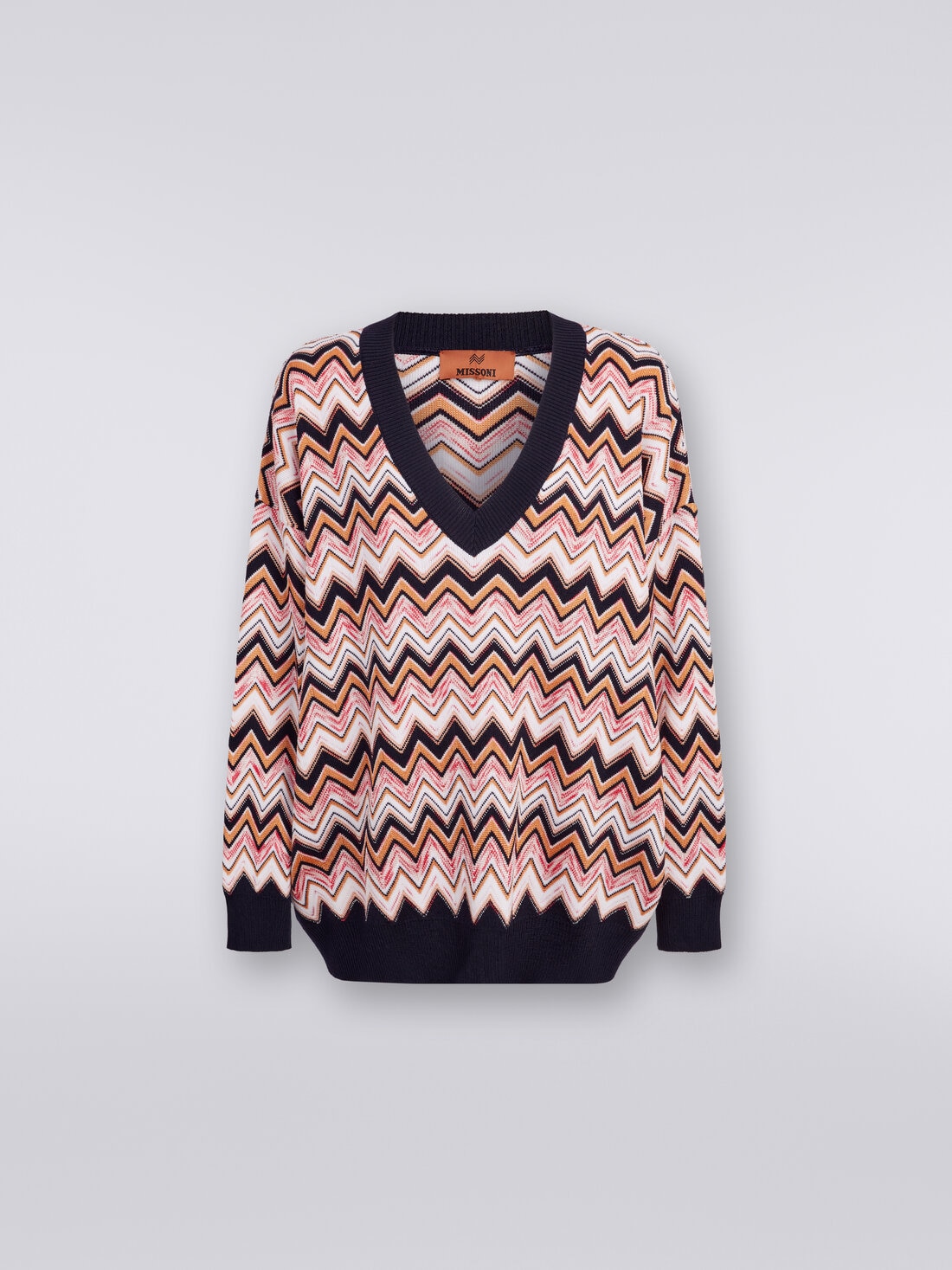 Oversized zigzag jumper with contrasting trim, Multicoloured  - DS24SN0PBK034ESM9AL - 0