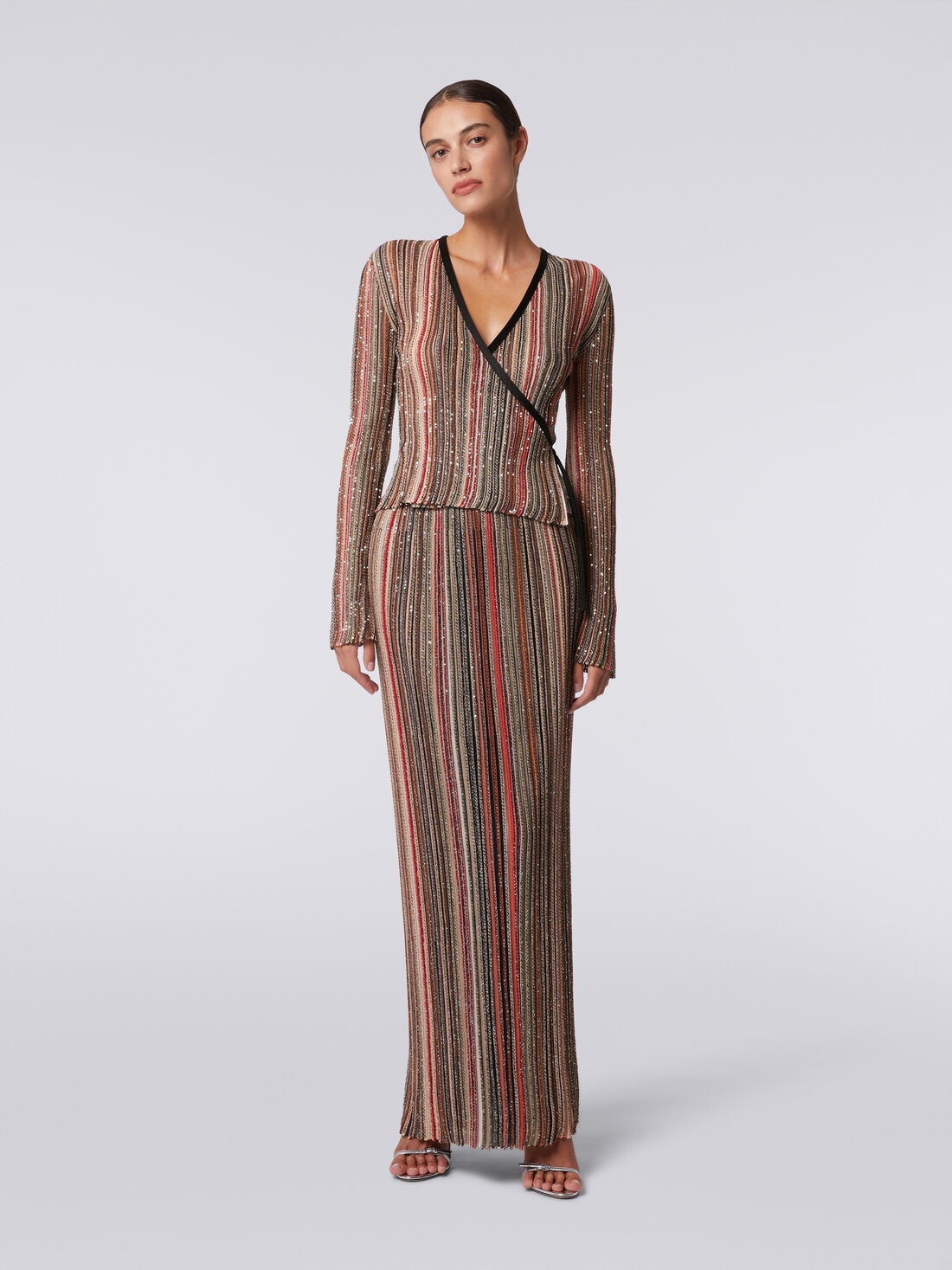 V-necker jumper with vertical stripes and sequins, Multicoloured  - 8053147043227 - 1
