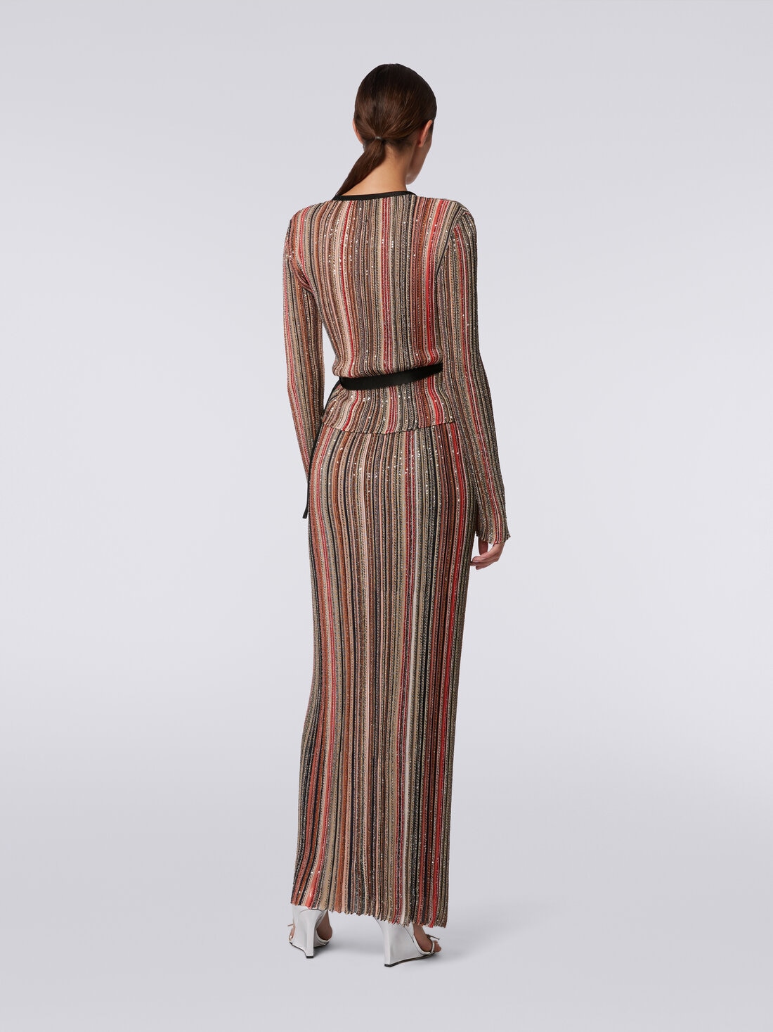 V-necker jumper with vertical stripes and sequins, Multicoloured  - DS24SN0QBK033MSM9AF - 3