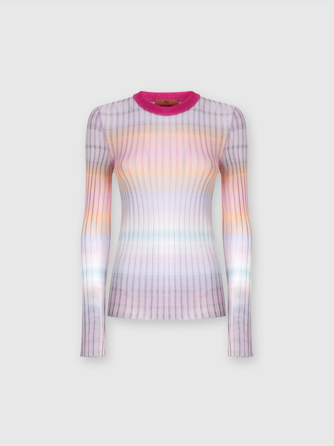 Ribbed crew-neck jumper with contrasting collar, Multicoloured  - DS24SN15BK036LSM9EM - 0