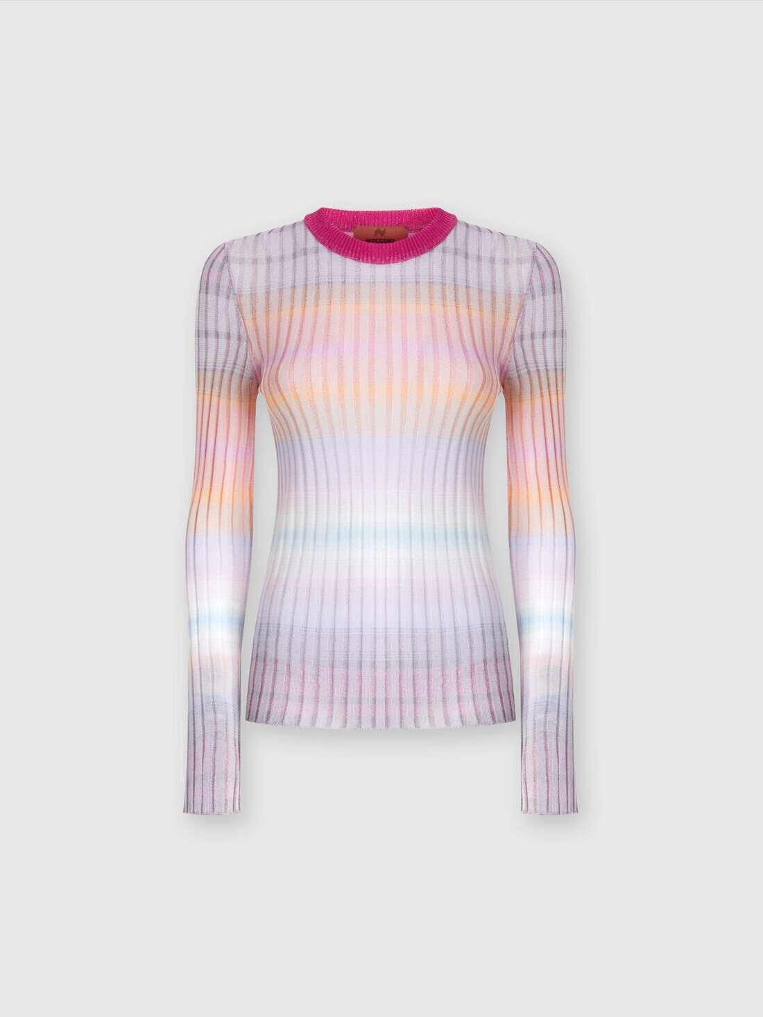 Ribbed crew-neck jumper with contrasting collar, Multicoloured  - DS24SN15BK036LSM9EM - 0