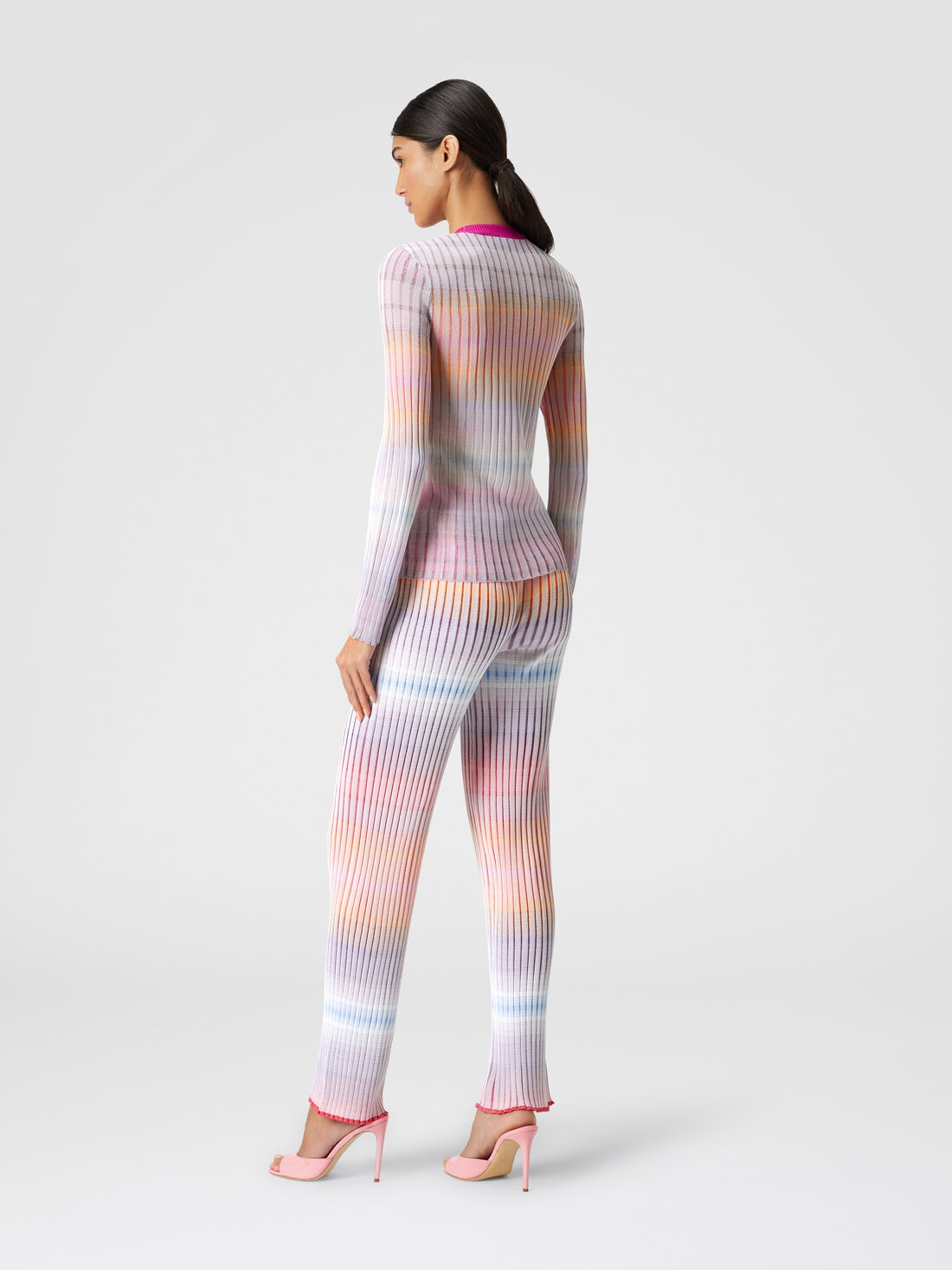 Ribbed crew-neck jumper with contrasting collar, Multicoloured  - DS24SN15BK036LSM9EM - 2