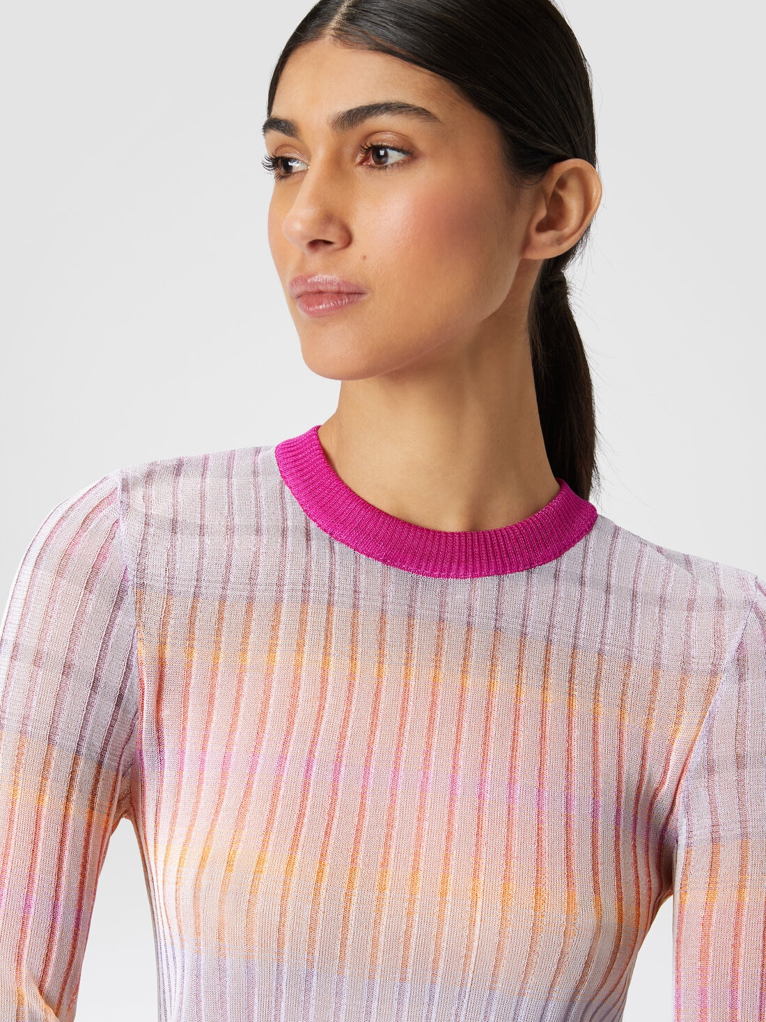 Ribbed crew-neck jumper with contrasting collar, Multicoloured  - DS24SN15BK036LSM9EM - 4