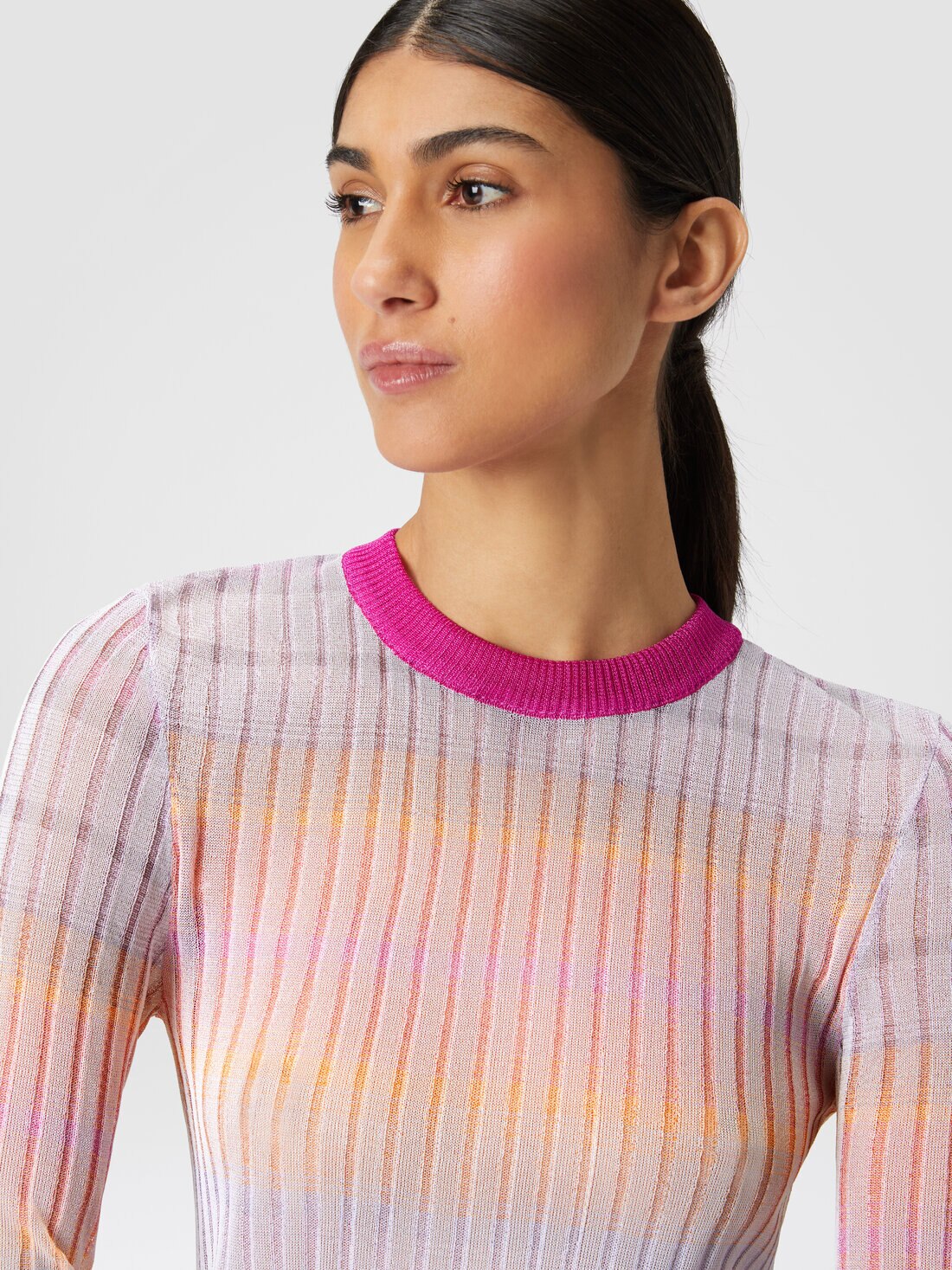 Ribbed crew-neck jumper with contrasting collar, Multicoloured  - DS24SN15BK036LSM9EM - 4