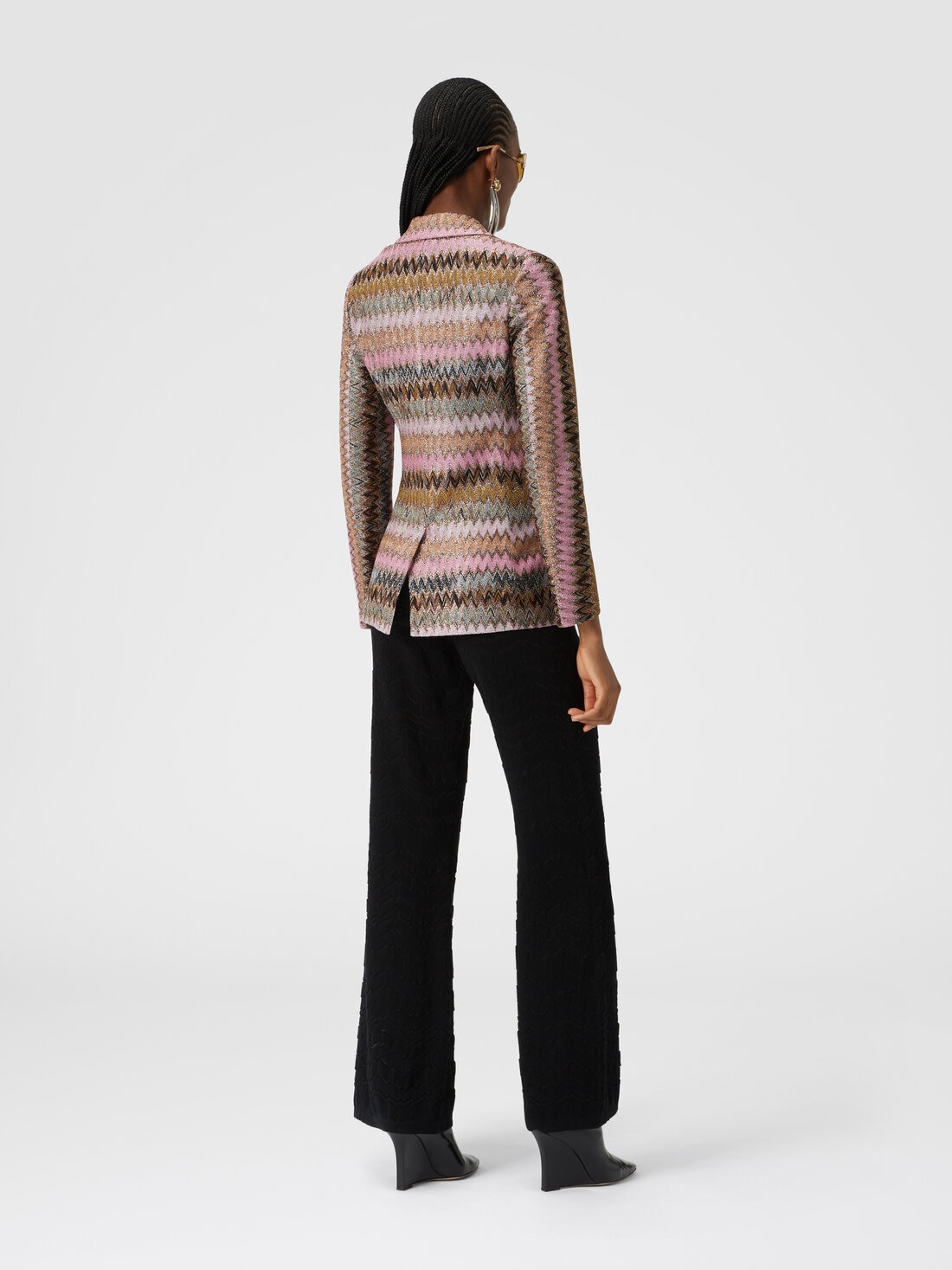 Lamé chevron viscose knit blazer, Multicoloured  - DS24WF06BR00YFS415L - 2