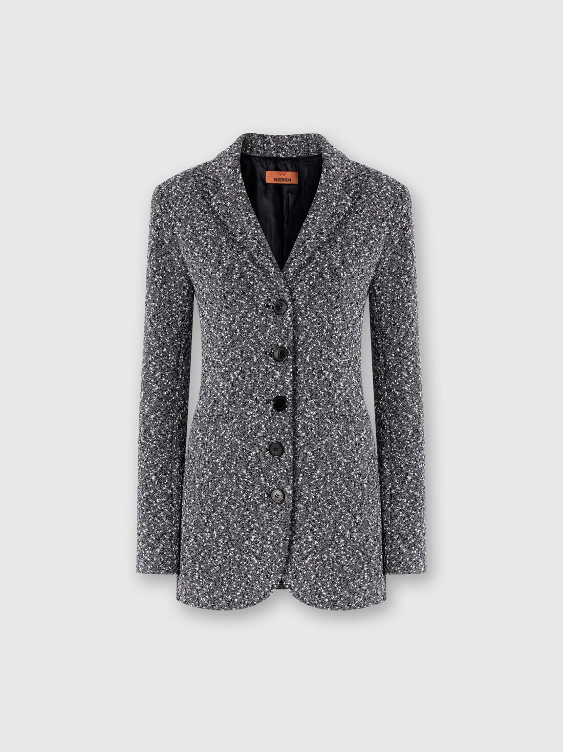 Long blazer in a mélange cotton blend, Black & White - DS24WF0BBT008FM9047 - 0