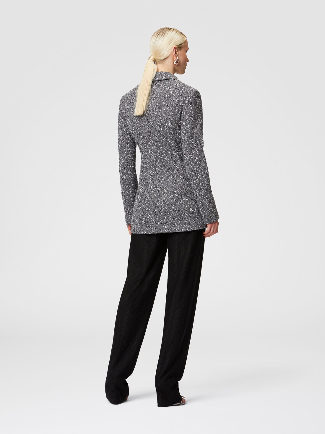 Long blazer in a mélange cotton blend, Black & White - DS24WF0BBT008FM9047 - 2