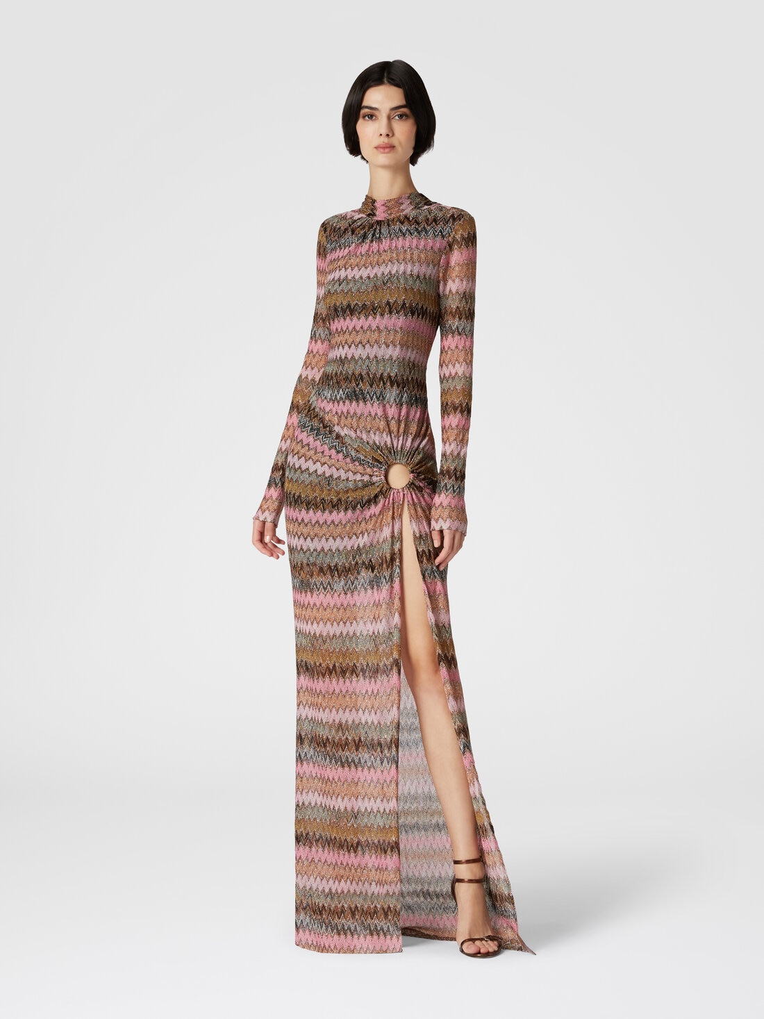 Missoni Abito lungo in viscosa chevron e lurex con dettaglio cut out