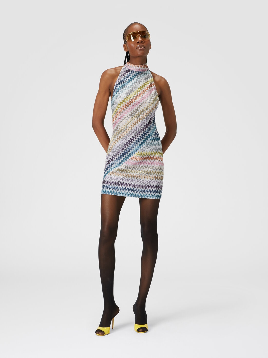 Missoni Mini-abito senza maniche in viscosa zig zag lamé