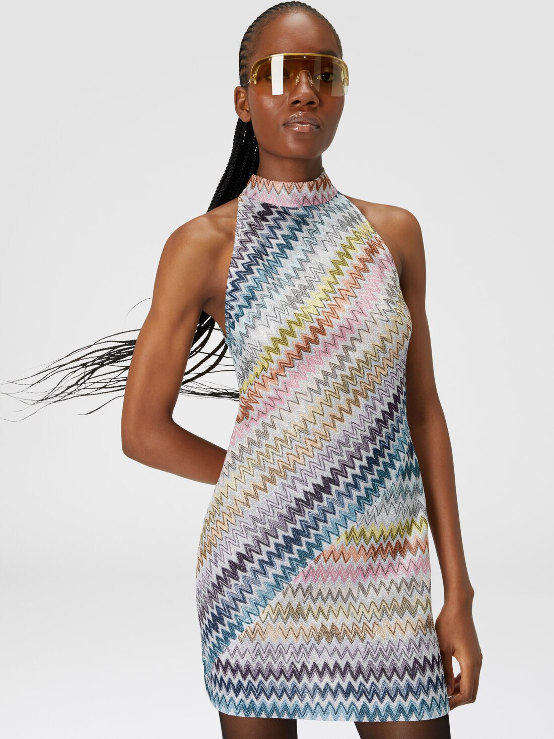 Sleeveless mini dress in zig zag lame viscose Multicoloured Missoni