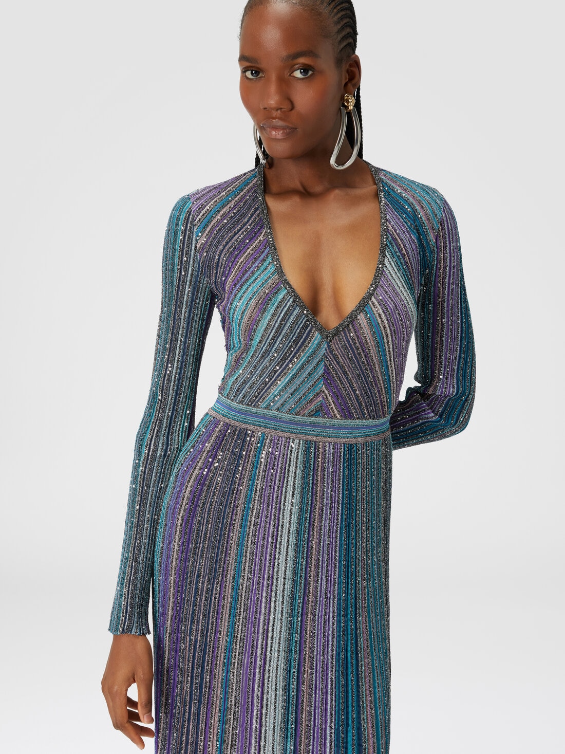 Long dress in lame pleated knit Multicoloured Missoni