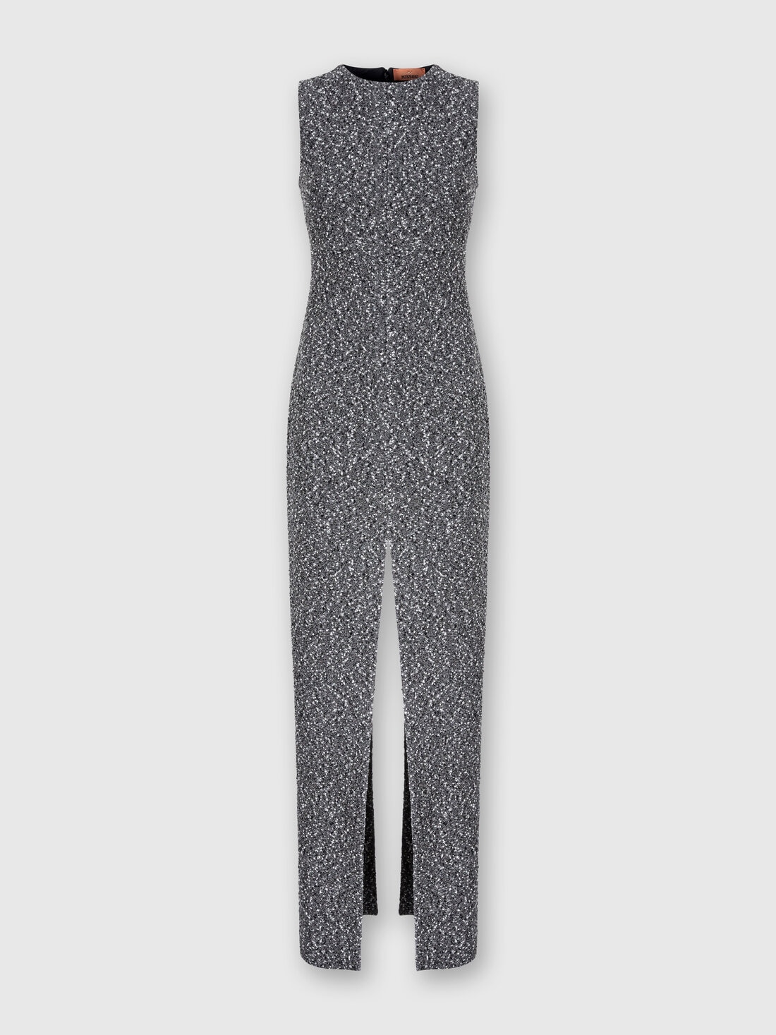 Long sleeveless dress with deep central slit, Black & White - DS24WG2UBT008FM9047 - 0