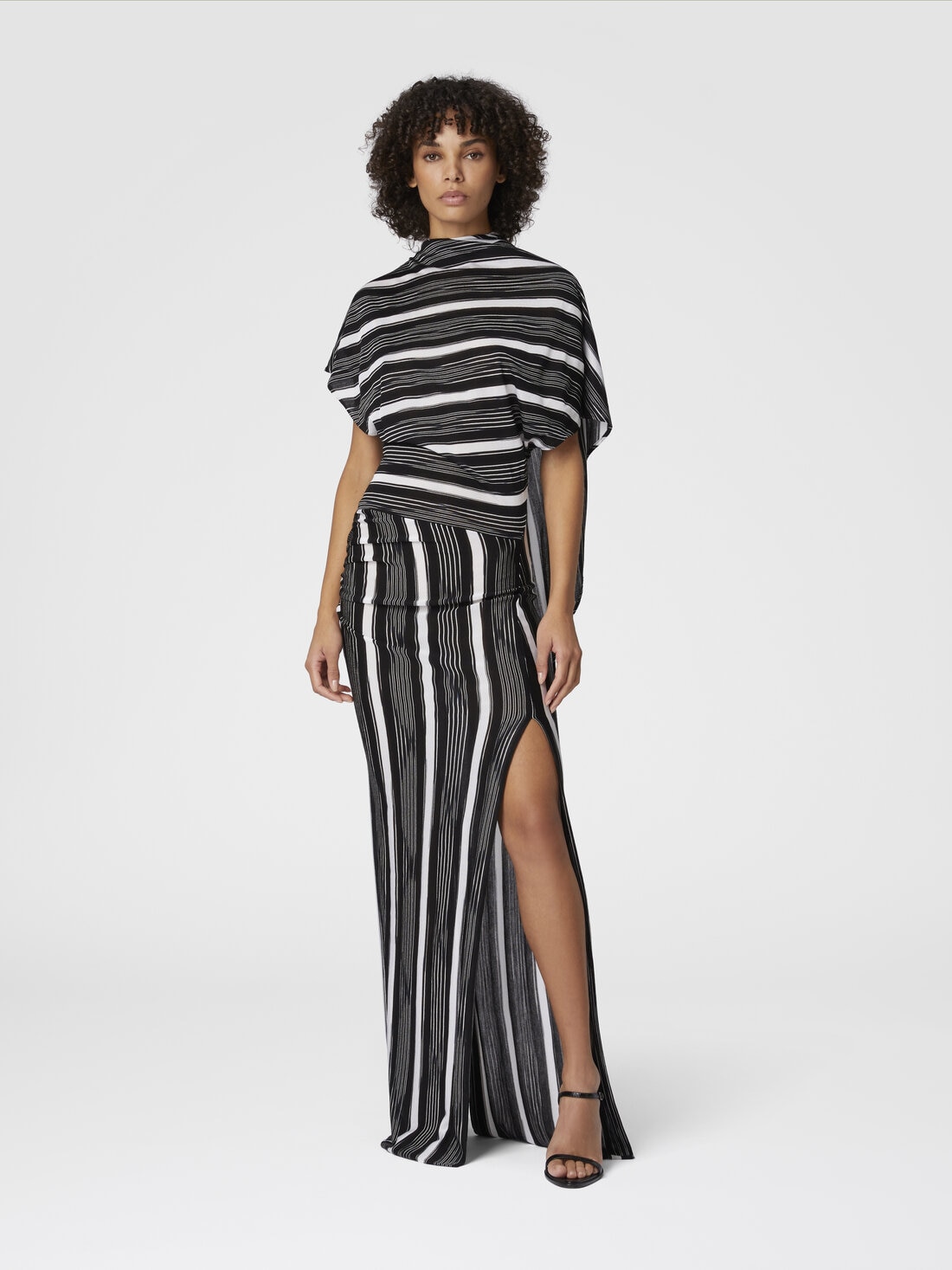 Robe longue en viscose et laine à encolure drapée, Multicolore  - DS24WG3IBT008IS91LT - 1