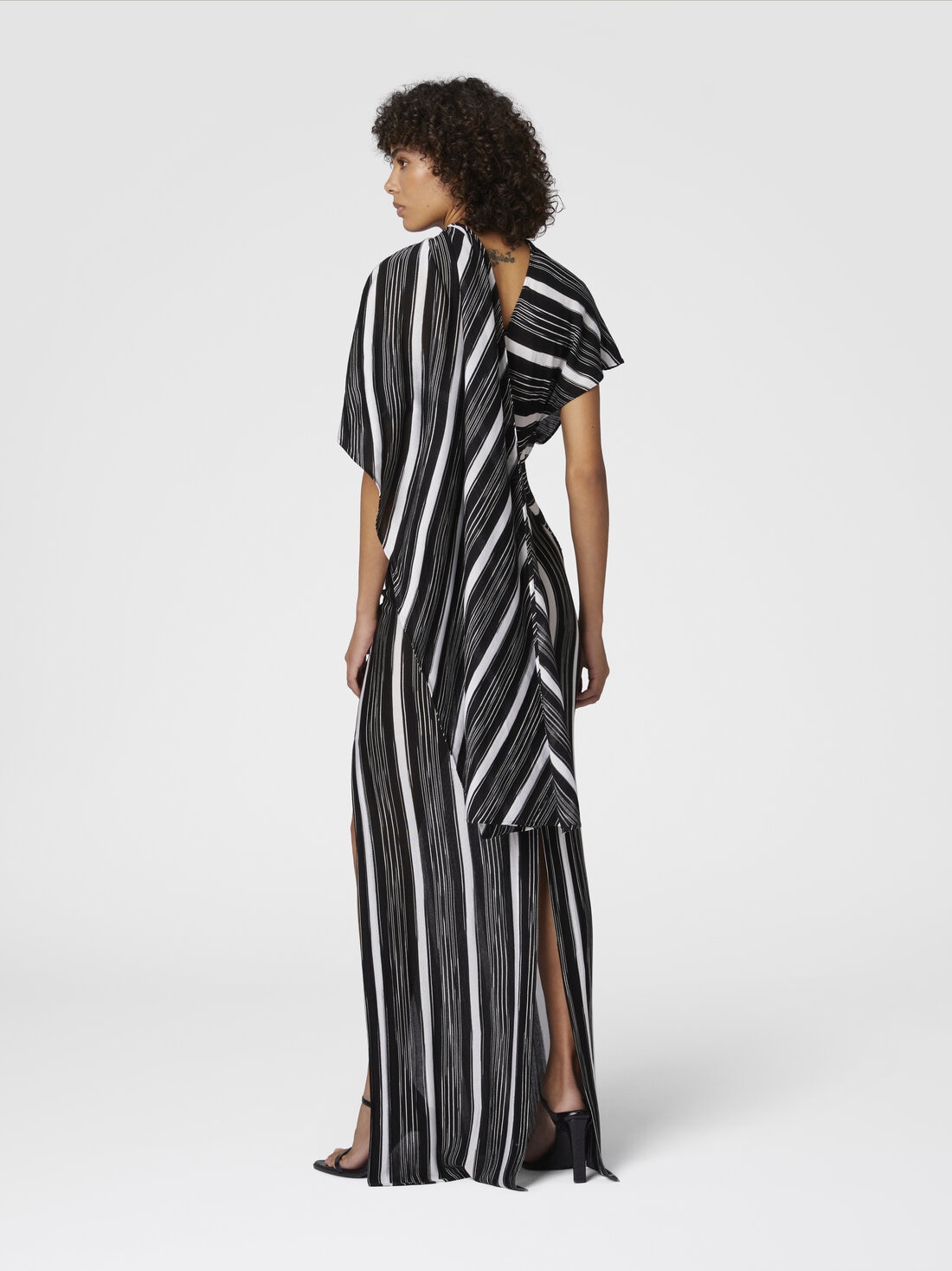 Robe longue en viscose et laine à encolure drapée, Multicolore  - DS24WG3IBT008IS91LT - 2