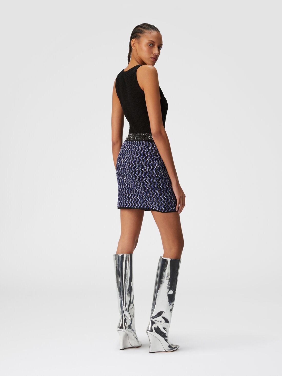 Minigonna con zig zag goffrato lamé, Nero    - DS24WH0UBK040HS72GK - 2